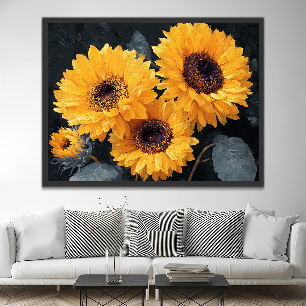 Zonnebloemen met Verdorde Bladeren Schilderen op Nummers