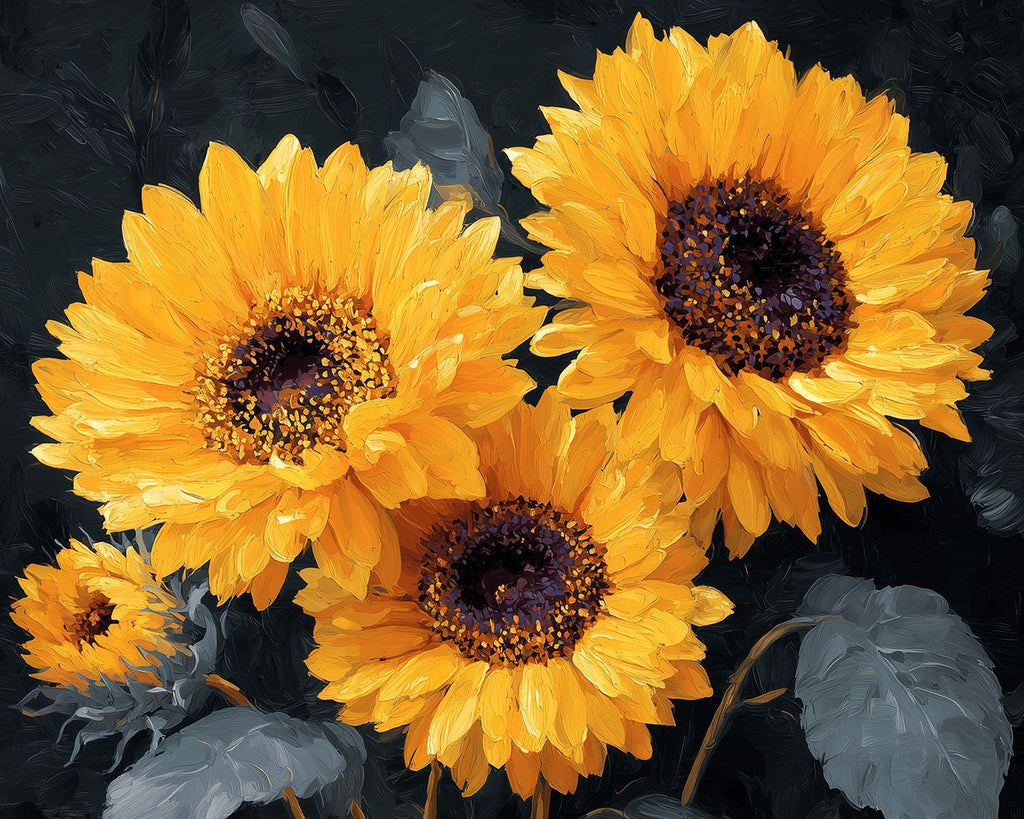 Zonnebloemen met Verdorde Bladeren Schilderen op Nummers