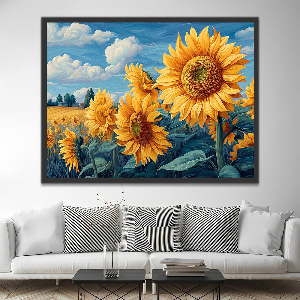 Zonnebloemen onder de Blauwe Lucht Schilderen op Nummers