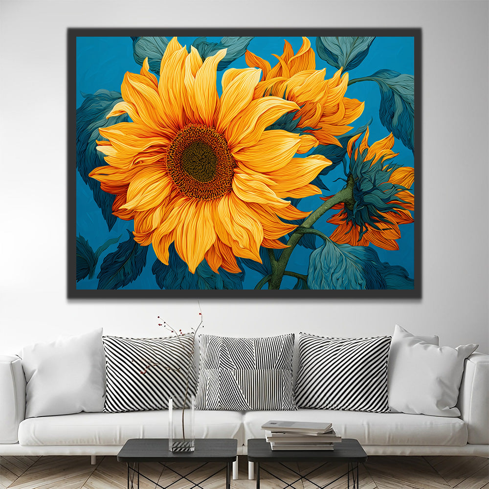 Zonnebloemen op Blauwe Achtergrond Schilderen op Nummers