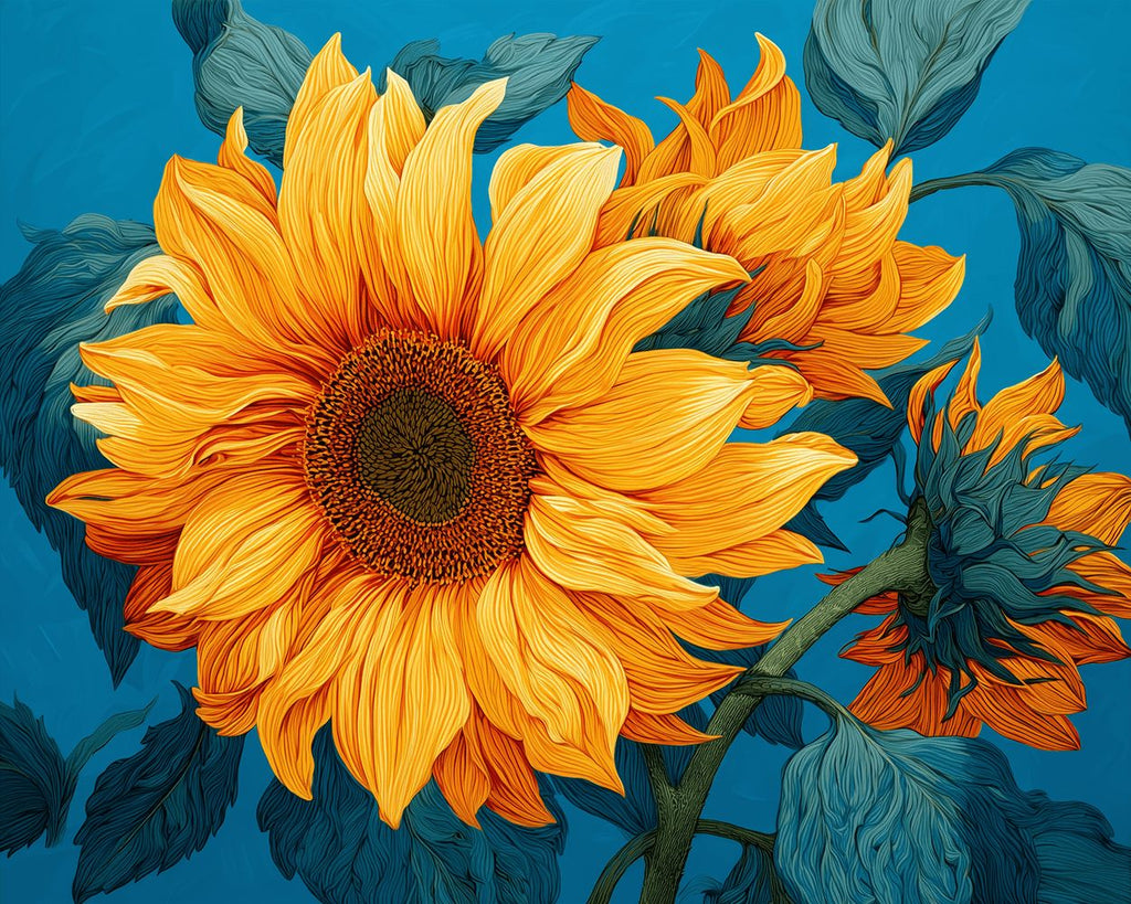 Zonnebloemen op Blauwe Achtergrond Schilderen op Nummers