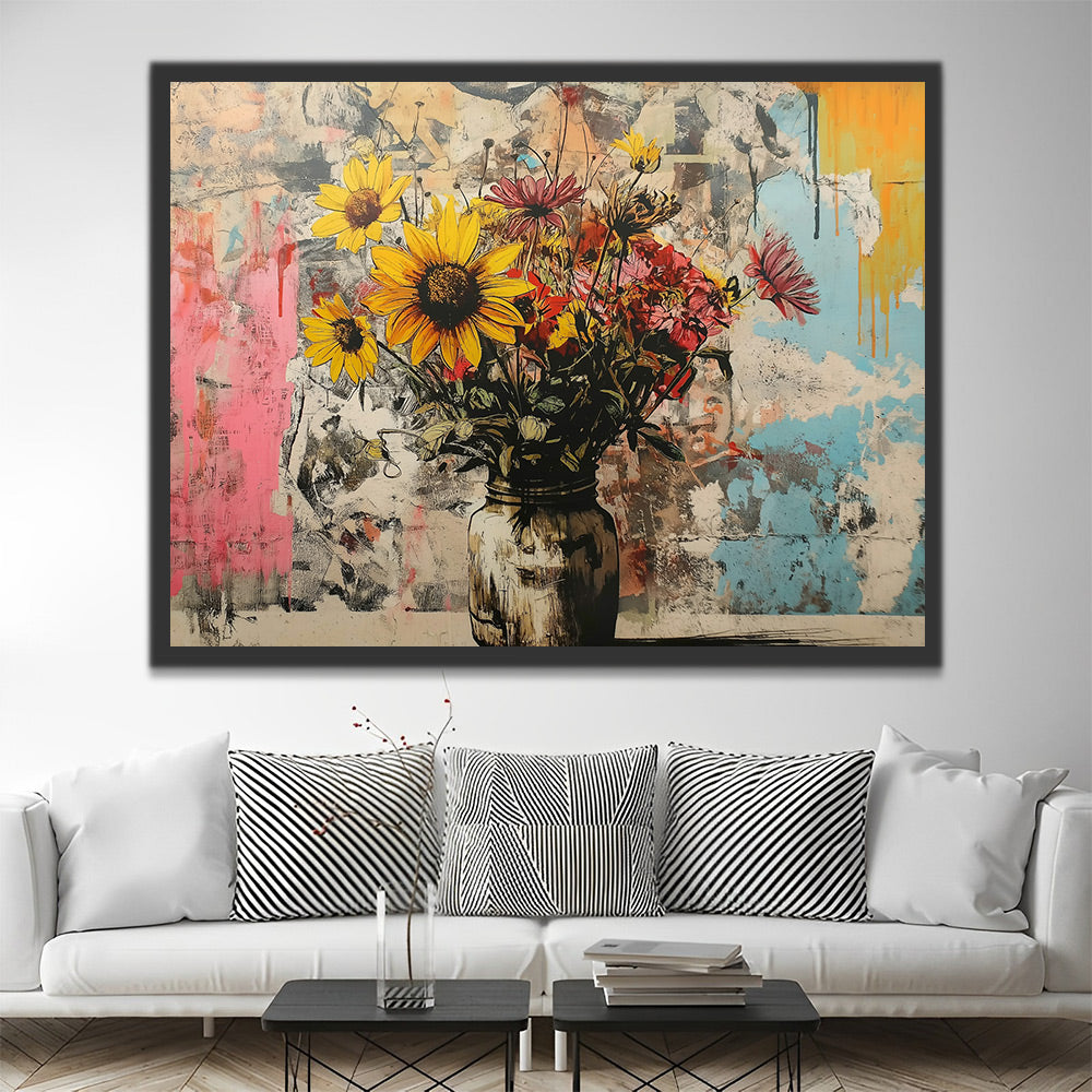 Zonnebloemen voor de Graffitimuur Schilderen op Nummers