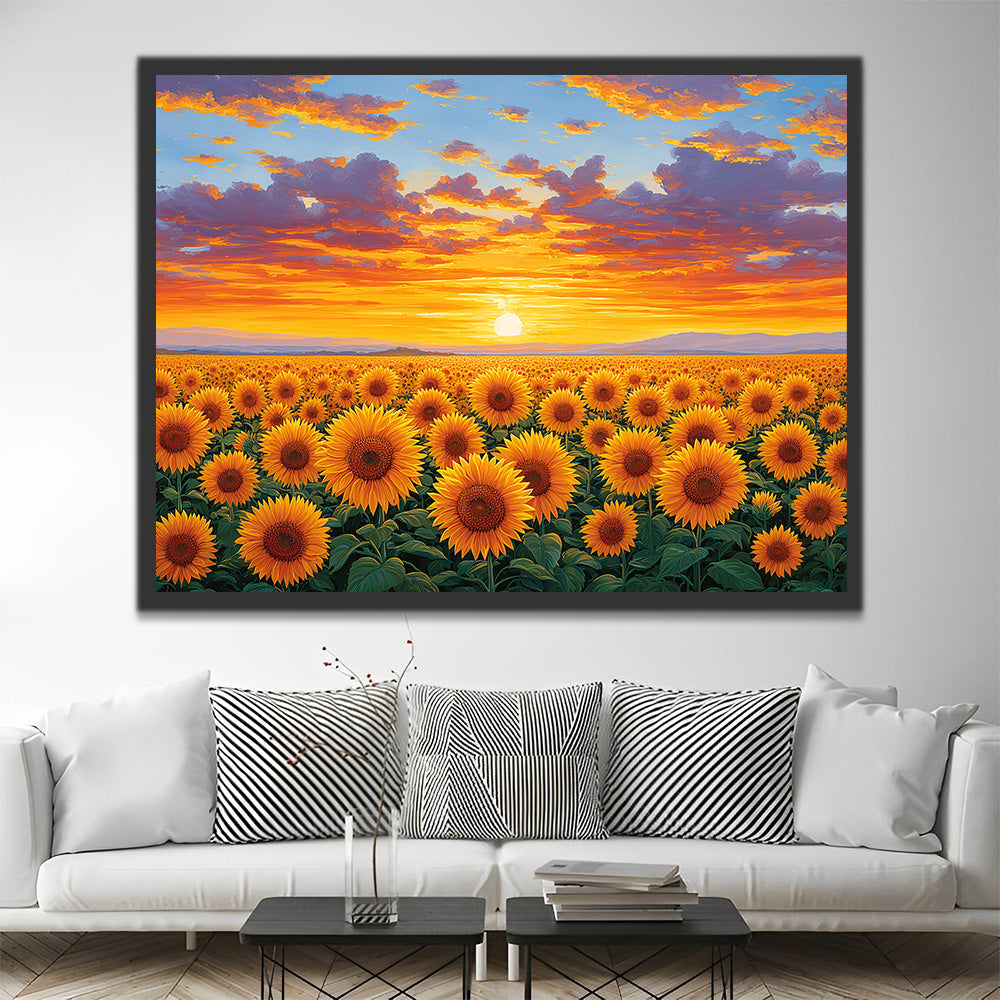 Zonnebloemenveld bij Zonsopgang Schilderen op Nummers