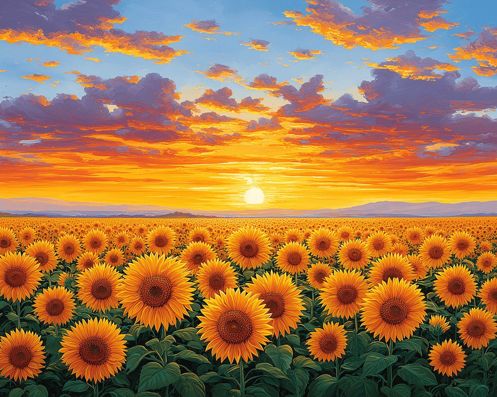 Zonnebloemenveld bij Zonsopgang Schilderen op Nummers
