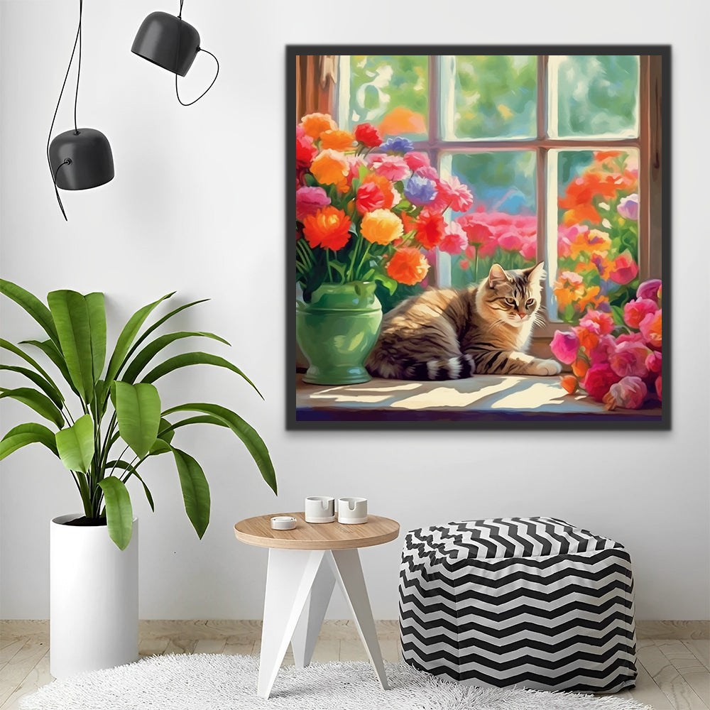 Zonneschijn, Kat en Bloemen Schilderen op Nummers