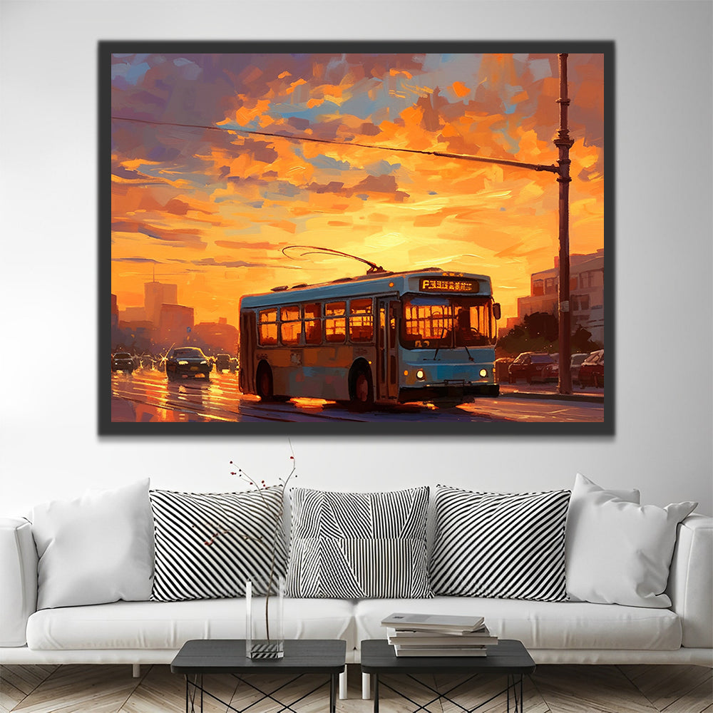 Zonsondergang met Tram Schilderen op Nummers