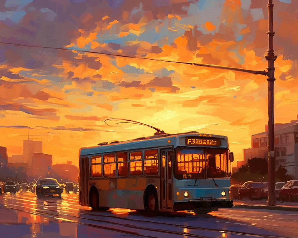 Zonsondergang met Tram Schilderen op Nummers