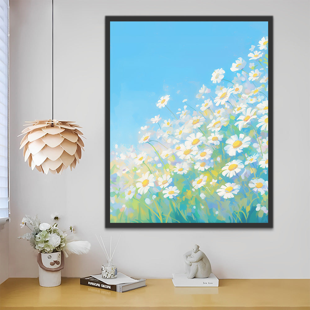 Zuiver Witte en Blauwe Madeliefjes Schilderen op Nummers
