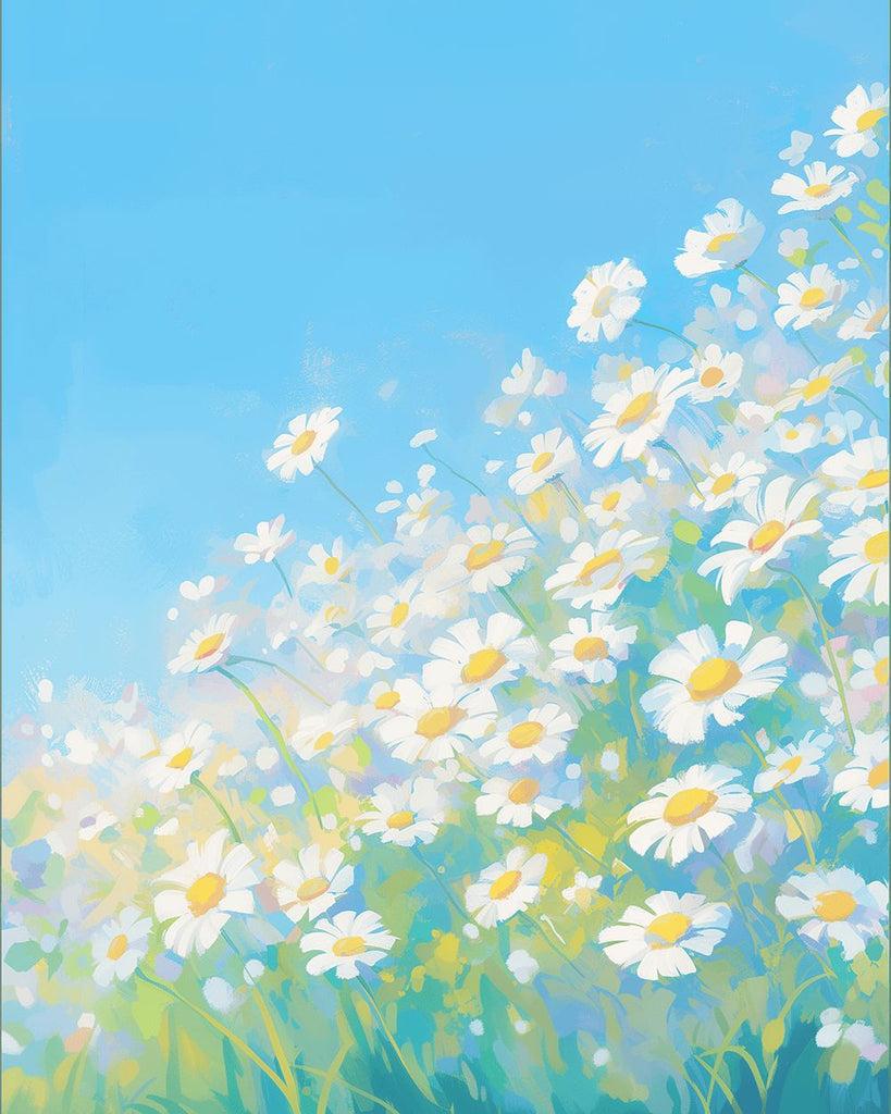 Zuiver Witte en Blauwe Madeliefjes Schilderen op Nummers