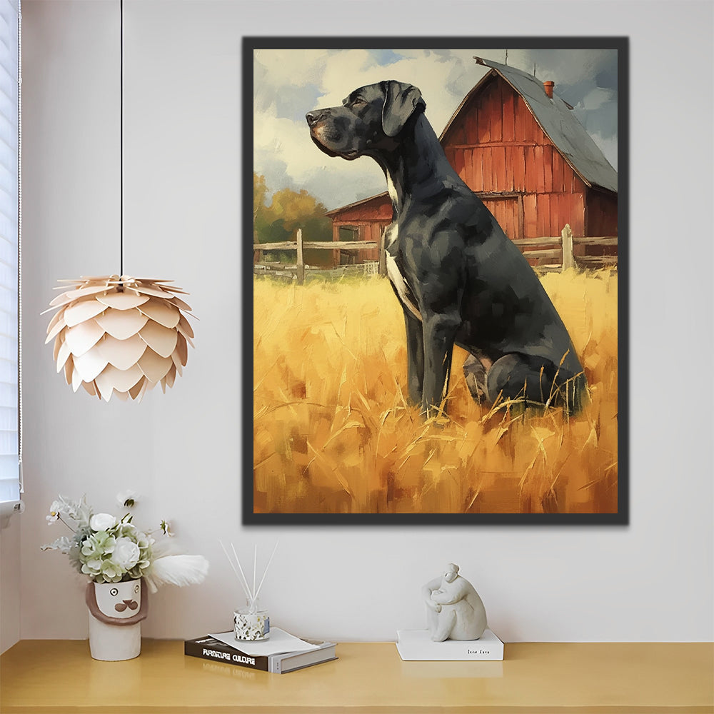 Zwarte Hond op de Boerderij Schilderen op Nummers