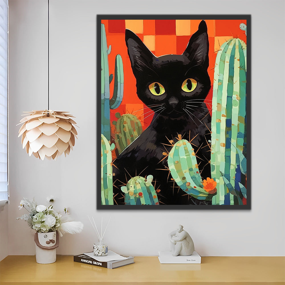Zwarte Kat en Cactussen Schilderen op Nummers