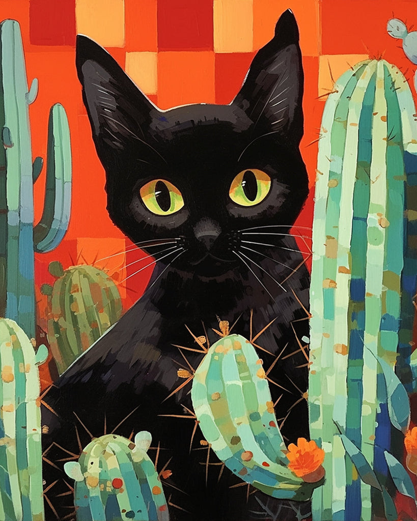 Zwarte Kat en Cactussen Schilderen op Nummers