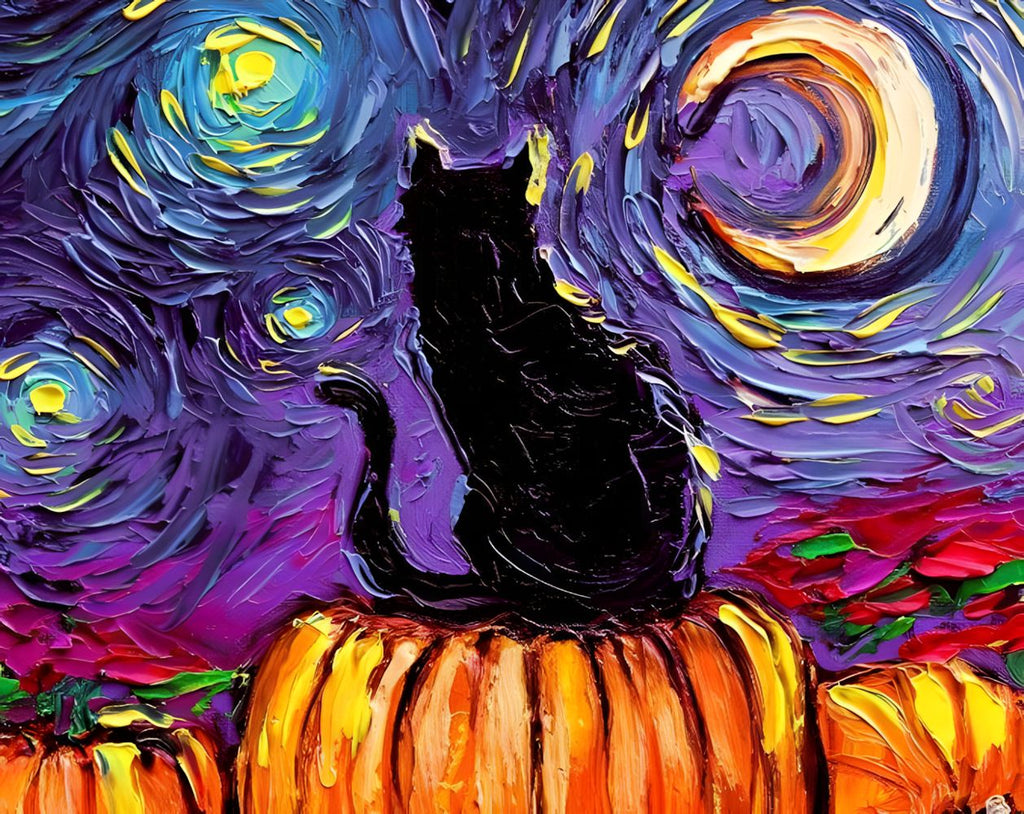 Zwarte Kat en Sterrennacht Schilderen op Nummers