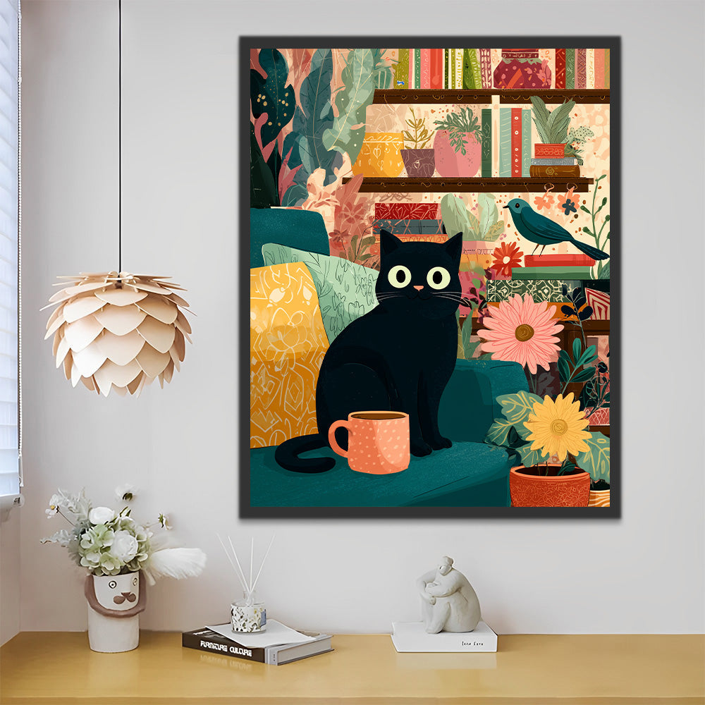 Zwarte Kat in een Kamer vol Kamerplanten Schilderen op Nummers