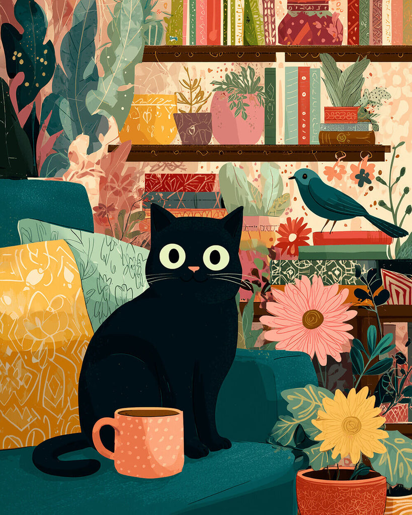 Zwarte Kat in een Kamer vol Kamerplanten Schilderen op Nummers