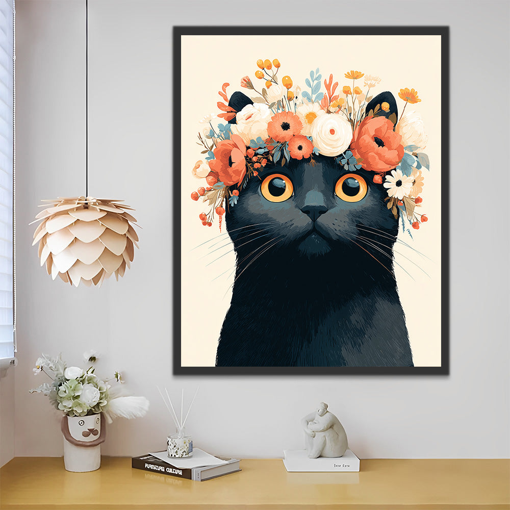 Zwarte Kat met een Krans Schilderen op Nummers