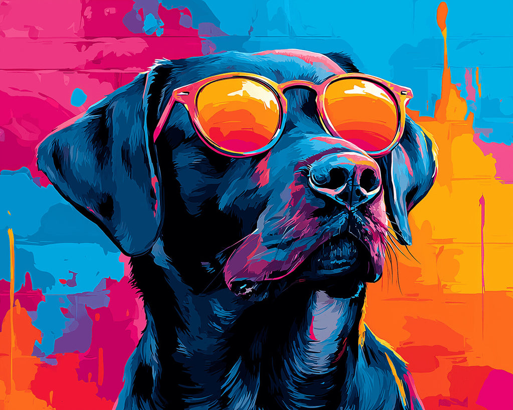 Zwarte Labrador met Oranje Zonnebril Schilderen op Nummers
