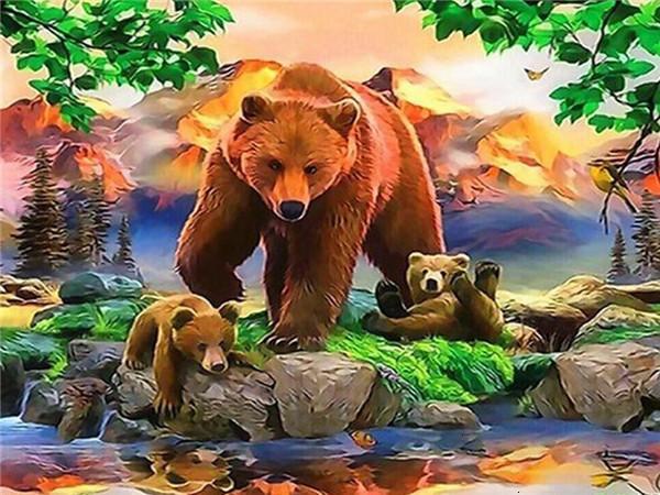 Animal Bear Paint By Numbers Canvas Wall Set PBNBEARW12