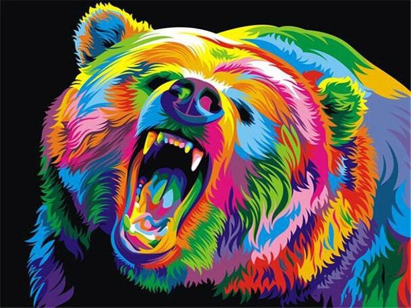 Animal Bear Paint By Numbers Canvas Wall Set PBNBEARW2