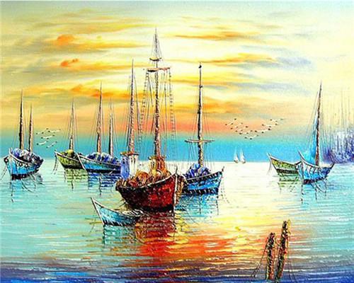 Landscape Boats Paint By Numbers Canvas Wall Set PBNBOAW32