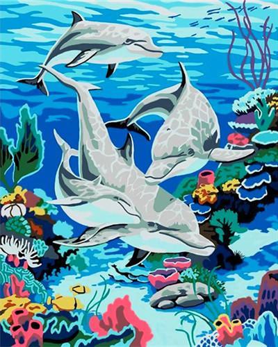 Marine Animal Paint By Numbers Canvas Wall Set PBNMARL12