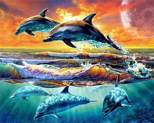 Marine Animal Paint By Numbers Canvas Wall Set PBNMARW3