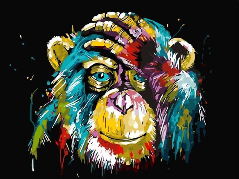 Animal Monkey By Numbers Canvas Wall Set PBNMONW11