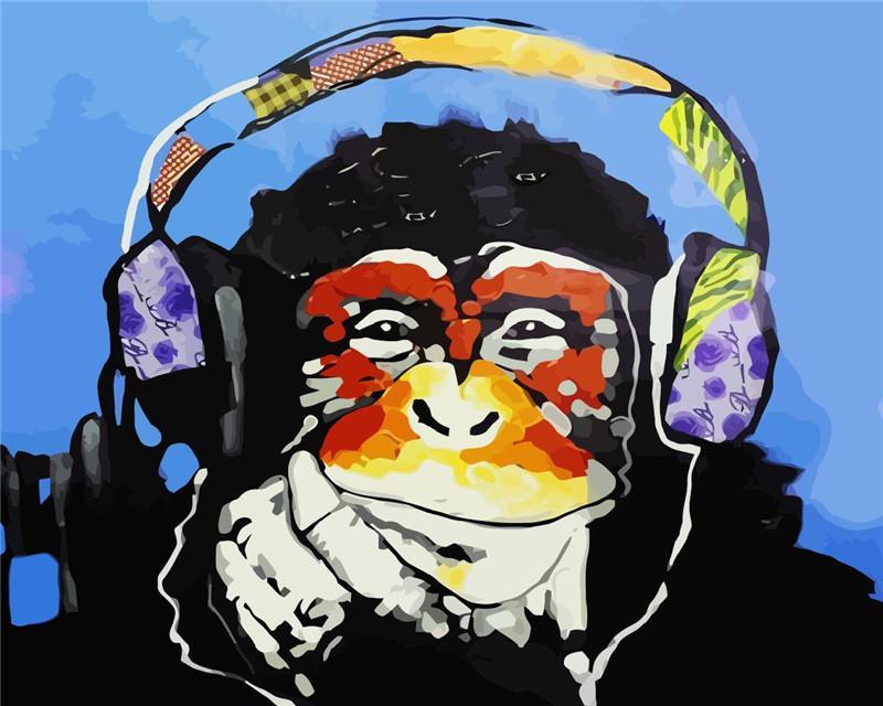 Animal Monkey By Numbers Canvas Wall Set PBNMONW6