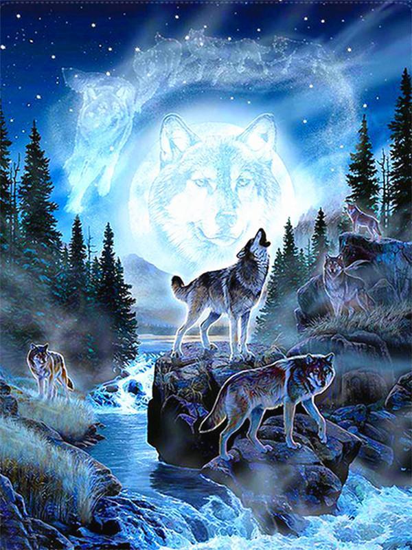 Animal Wolf Paint By Numbers Canvas Wall Set PBNWOLFL32