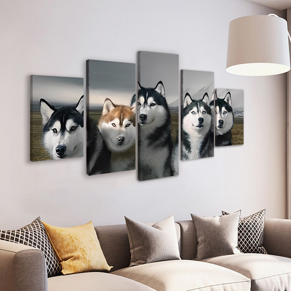 Aanbiddelijke Huskies 5 Platen Schilderen op Nummers