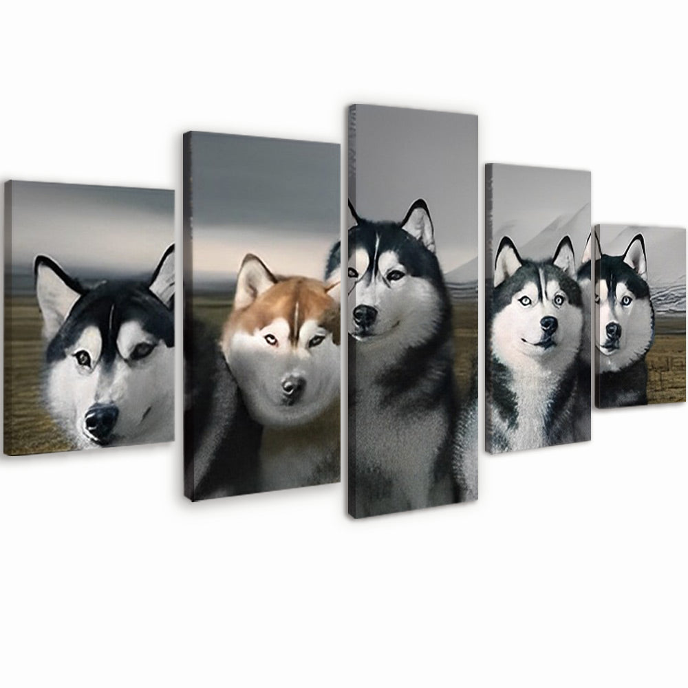 Aanbiddelijke Huskies 5 Platen Schilderen op Nummers