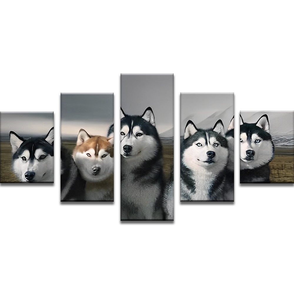 Aanbiddelijke Huskies 5 Platen Schilderen op Nummers