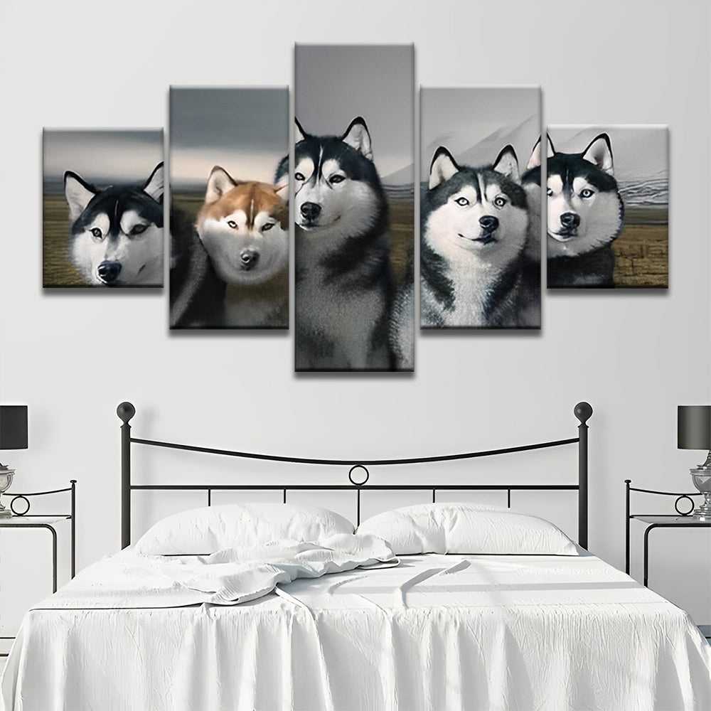 Aanbiddelijke Huskies 5 Platen Schilderen op Nummers