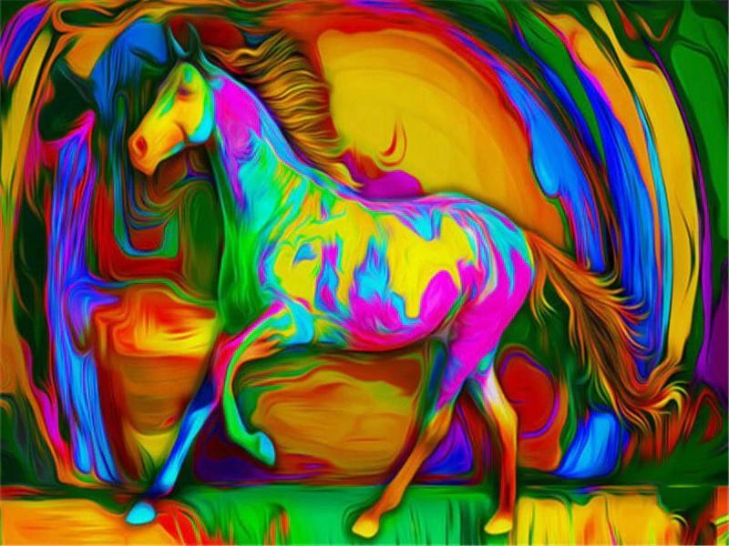 Abstract Gekleurd Paard Schilderen op Nummers