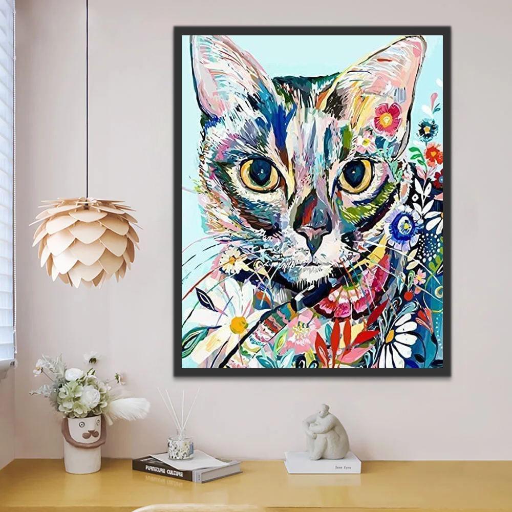 Abstract Patroon Kleurrijke Kat Schilderen op Nummers