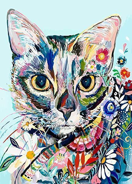 Abstract Patroon Kleurrijke Kat Schilderen op Nummers
