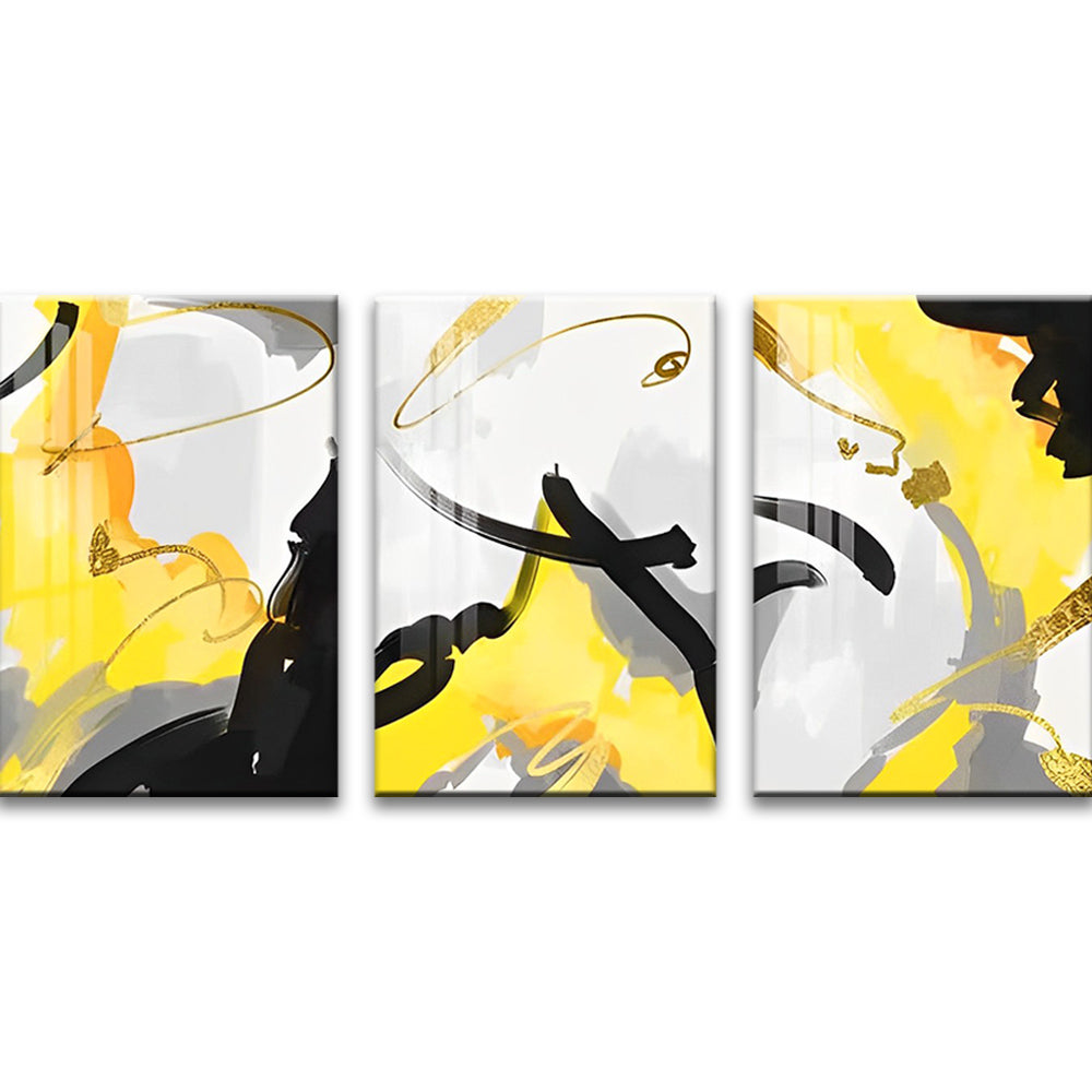 Abstract Schilderij in Geel en Zwart 3 Platen Schilderen op Nummers
