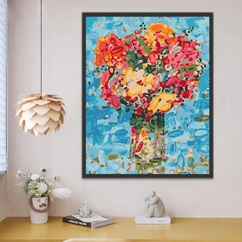 Abstracte Blauwe Achtergrond met Potbloemen Schilderen op Nummers