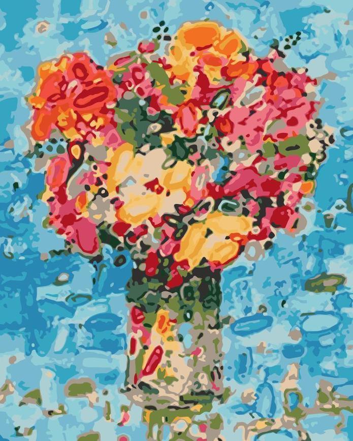 Abstracte Blauwe Achtergrond met Potbloemen Schilderen op Nummers