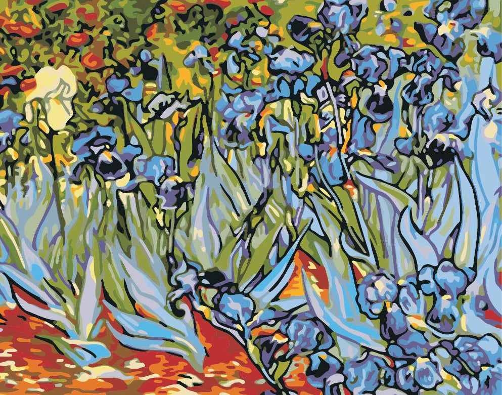 Abstracte Blauwe en Rode Bloemen Schilderen op Nummers
