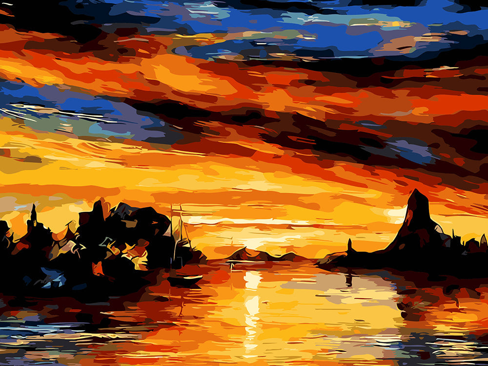 Abstracte Fantastische Zonsondergang Zeegezicht Schilderen op Nummers