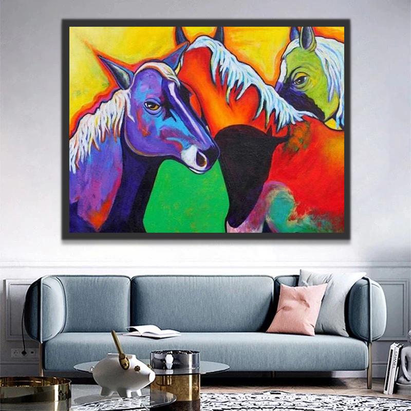 Abstracte Gekleurde Paarden Schilderen op Nummers