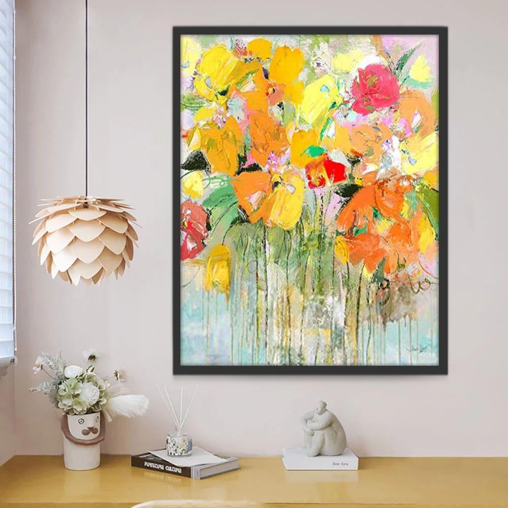 Abstracte Gele, Oranje en Rode Bloemen Schilderen op Nummers