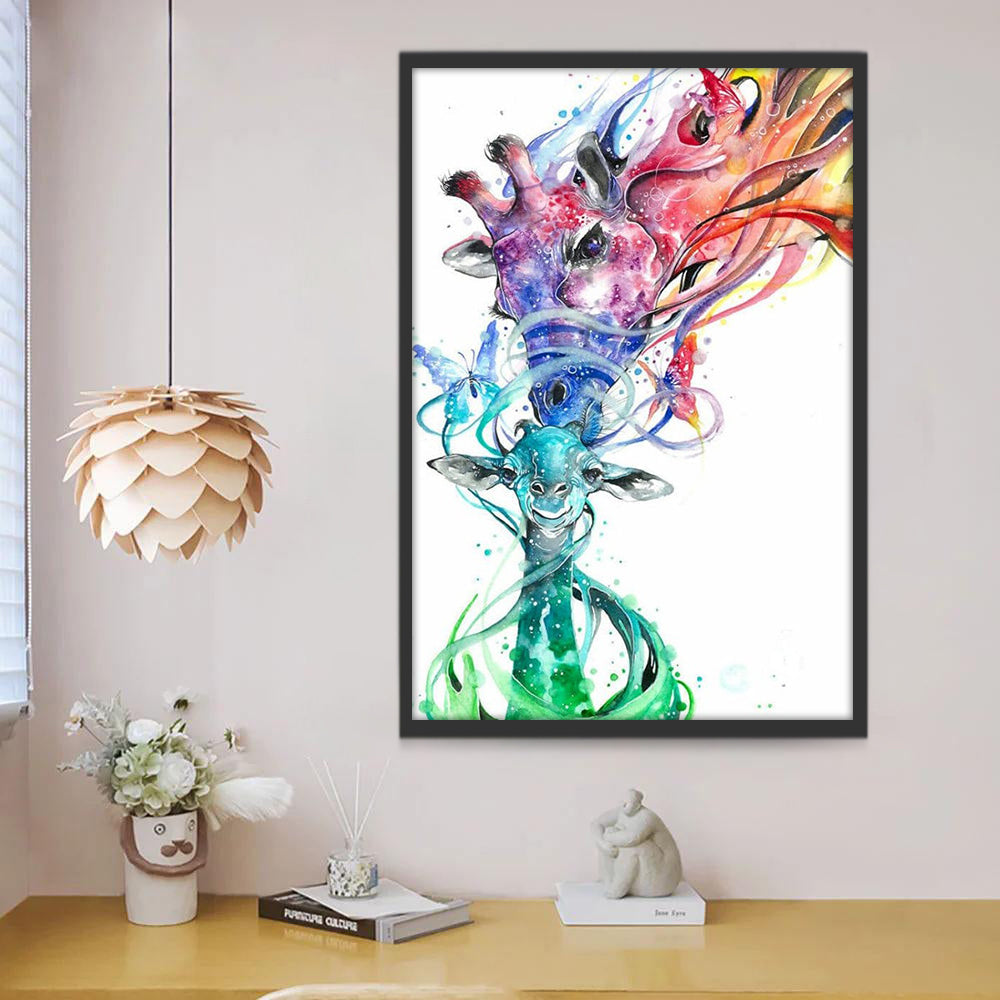 Abstracte Giraffe Moeder en Kind met Vlinder Schilderen op Nummers