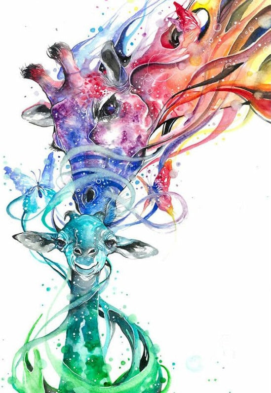 Abstracte Giraffe Moeder en Kind met Vlinder Schilderen op Nummers