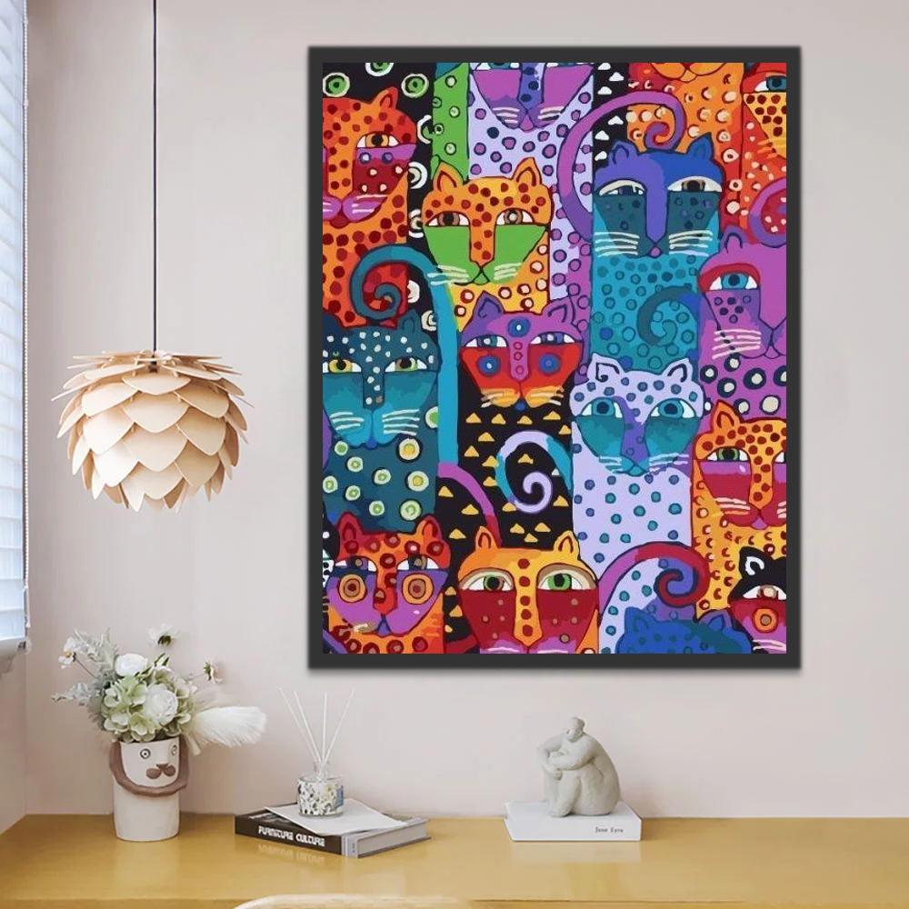 Abstracte Katten Schilderen op Nummers