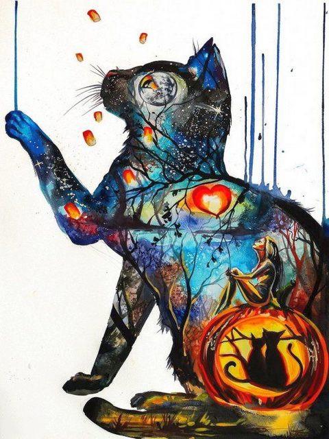 Abstracte Kunst Kat Schilderen op Nummers