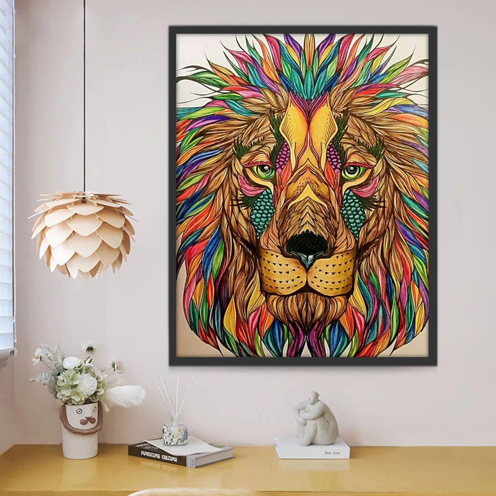 Abstracte Leeuw met Gekleurd Haar Schilderen op Nummers