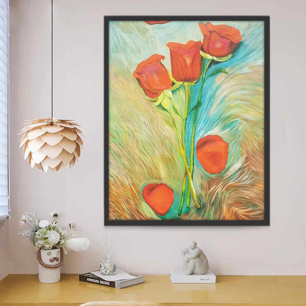 Abstracte olieverfstijl Rode tulpen Schilderen op Nummers