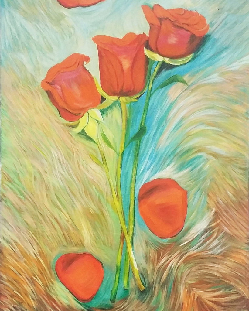 Abstracte olieverfstijl Rode tulpen Schilderen op Nummers